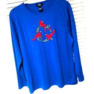 Christmas Cardinal Wreath T-Shirt Women's XL Embroider Applique Mom Grandma Xmas